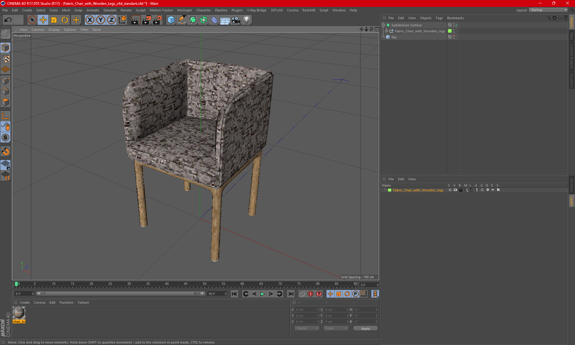 Fabric Chair with Wooden Legs 3D model