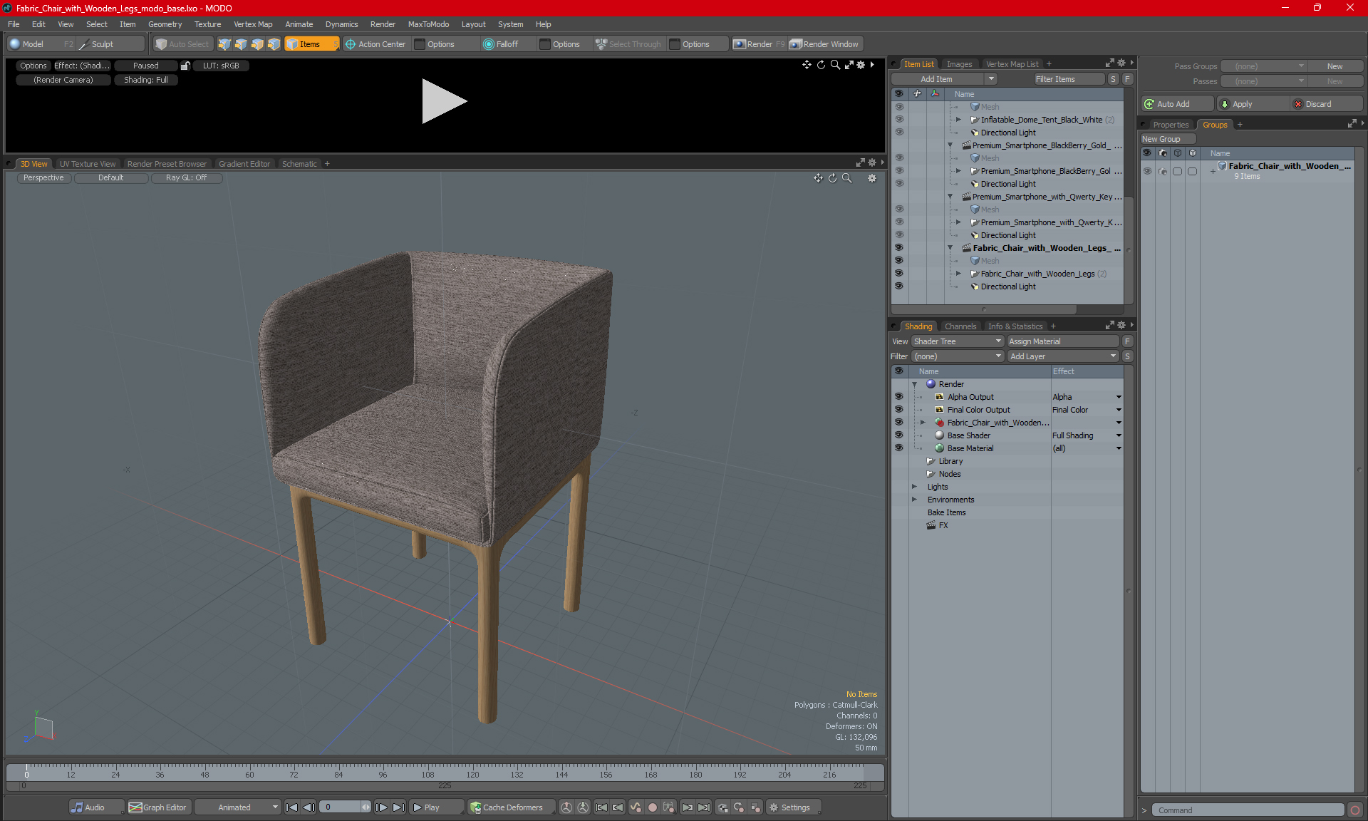 Fabric Chair with Wooden Legs 3D model