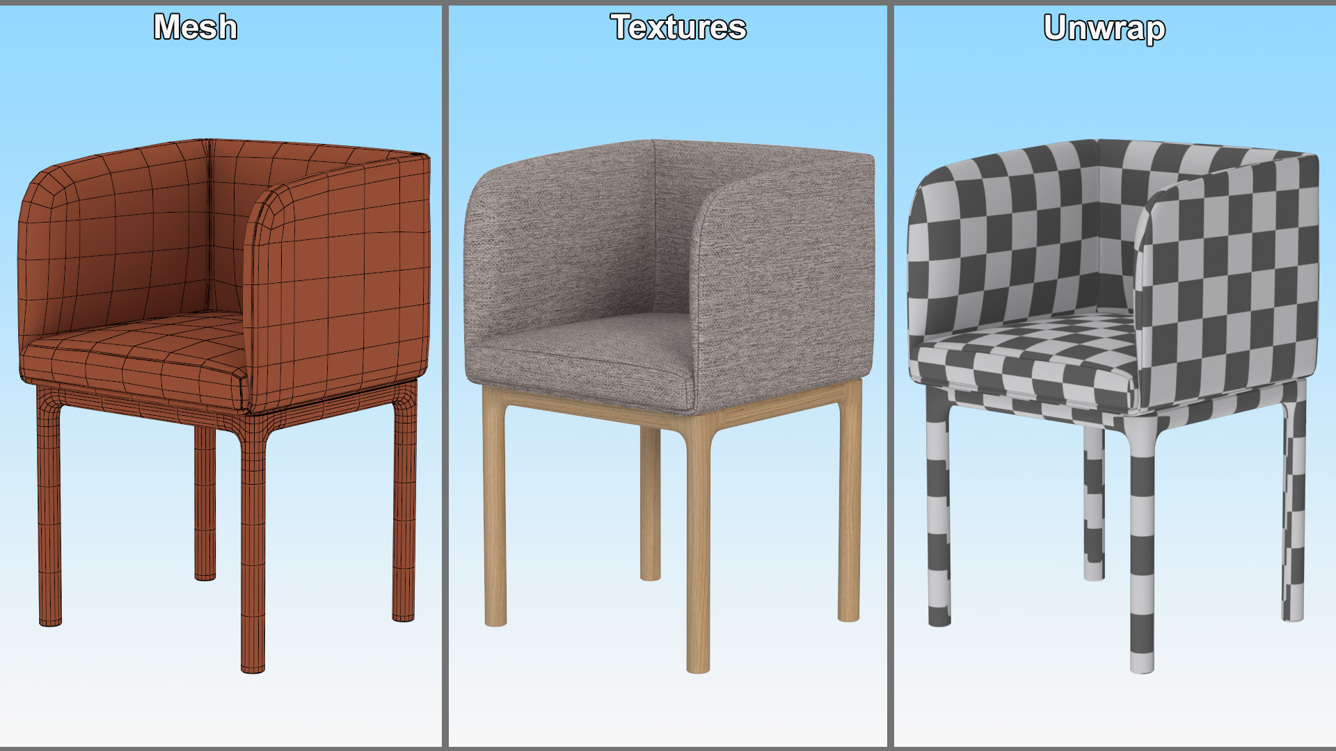 Fabric Chair with Wooden Legs 3D model