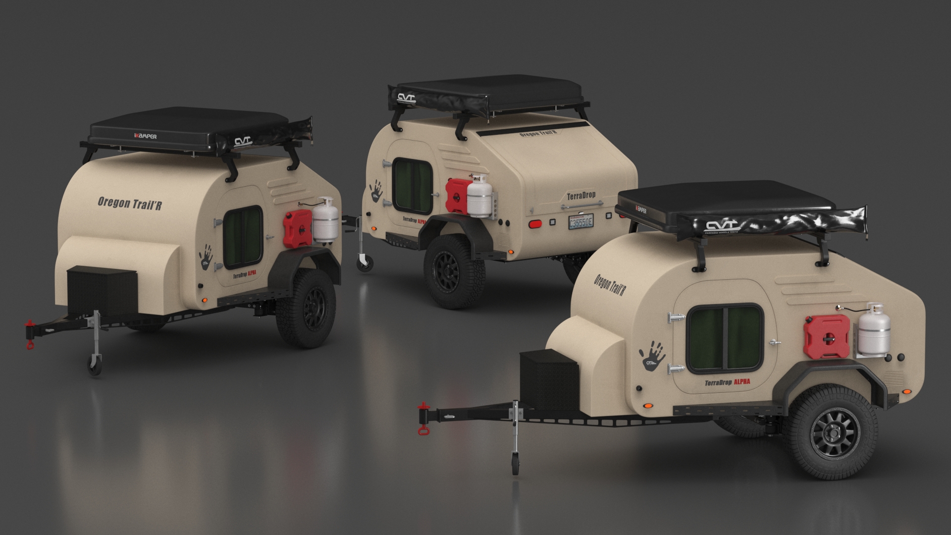 3D model Camping Beige Trailer Teardrop Lights On