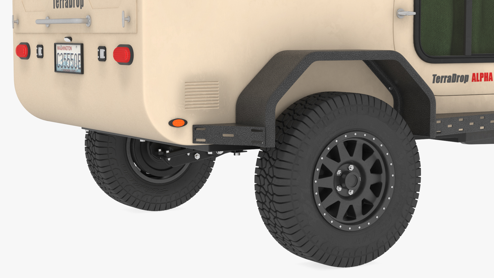 3D model Camping Beige Trailer Teardrop Lights On