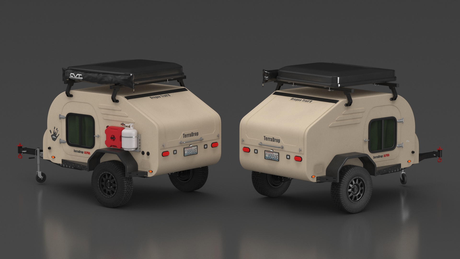 3D model Camping Beige Trailer Teardrop Lights On