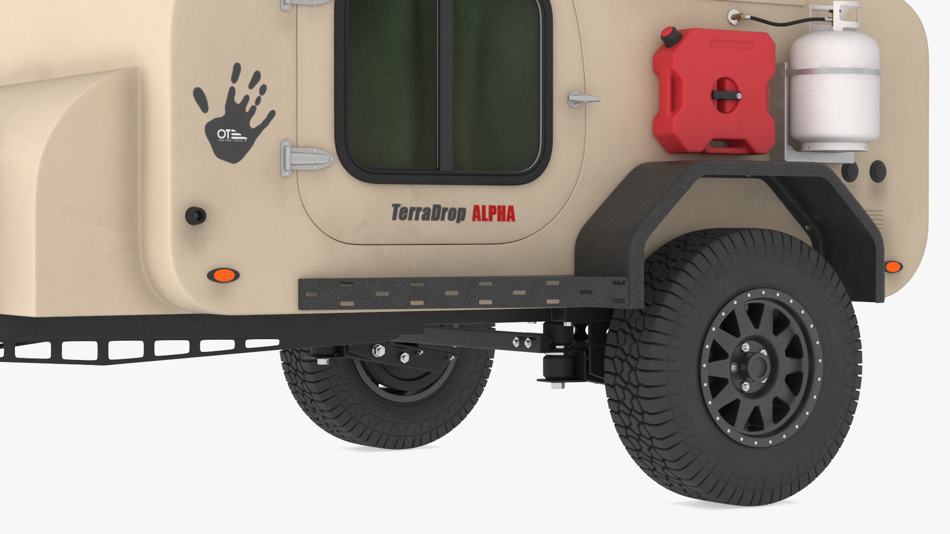 3D model Camping Beige Trailer Teardrop Lights On
