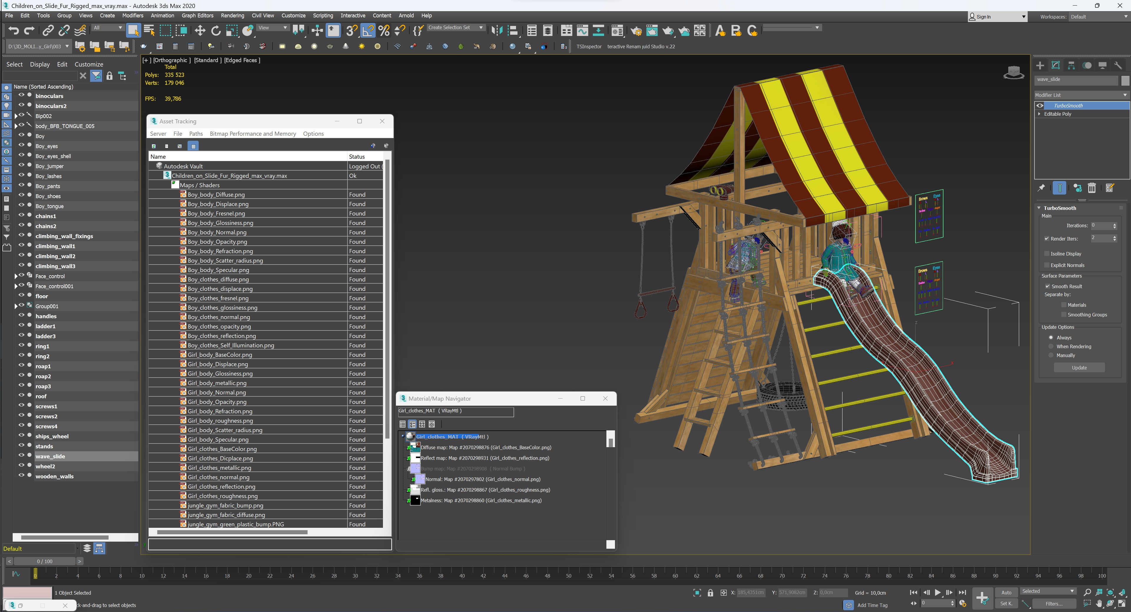 3D Children on Slide Fur Rigged model