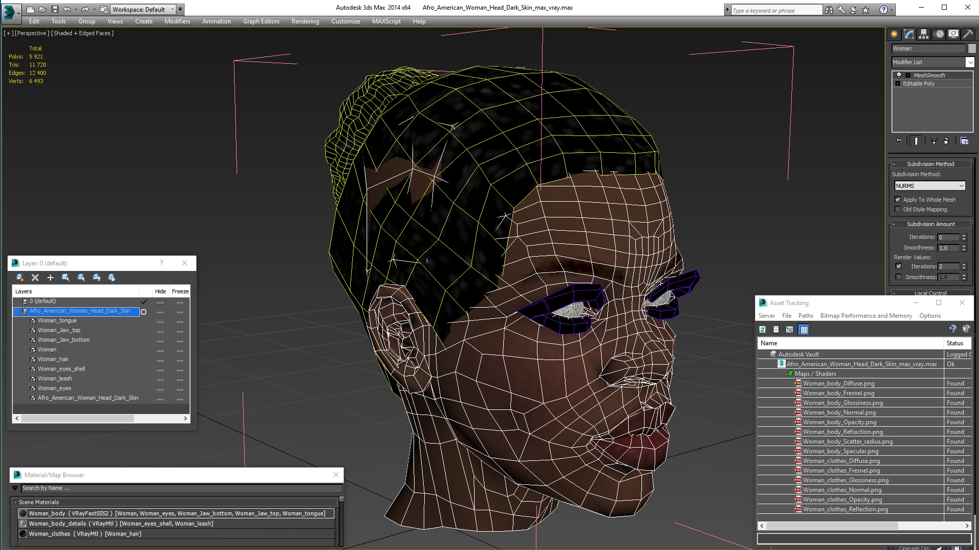 Afro American Woman Head Dark Skin 3D model