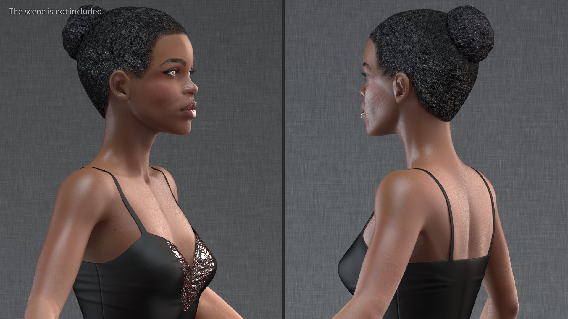 Afro American Woman Head Dark Skin 3D model