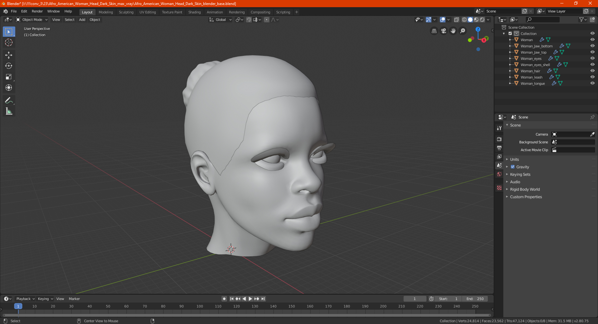 Afro American Woman Head Dark Skin 3D model