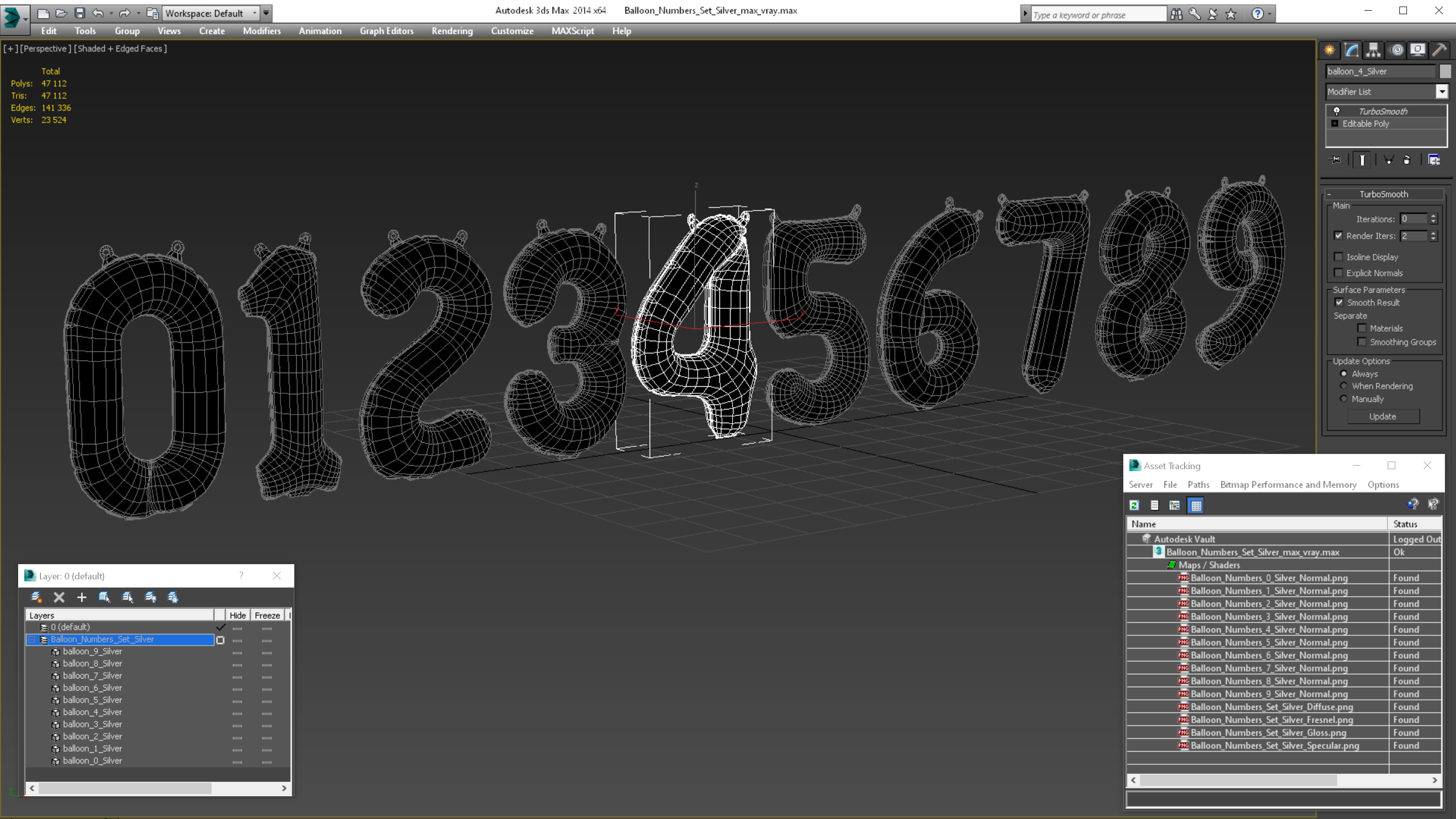 3D Balloon Numbers Set Silver