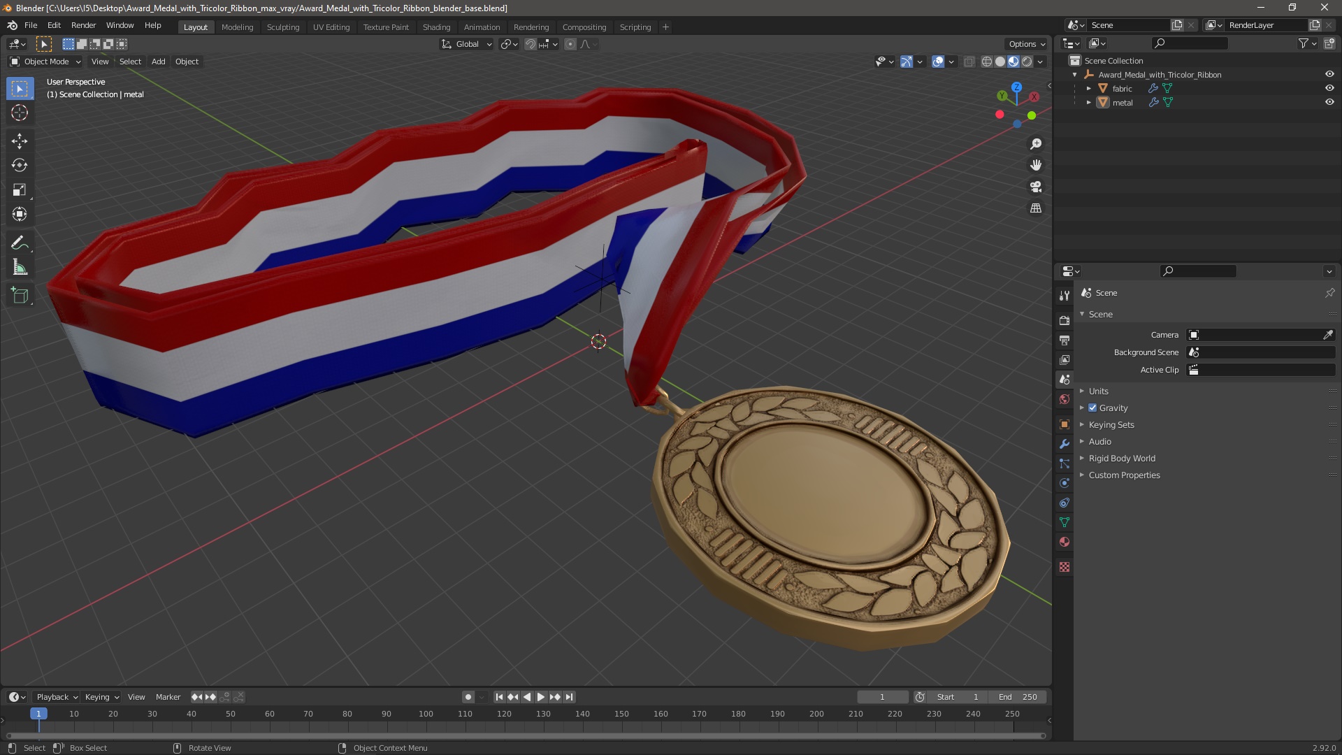 Award Medal with Tricolor Ribbon 3D