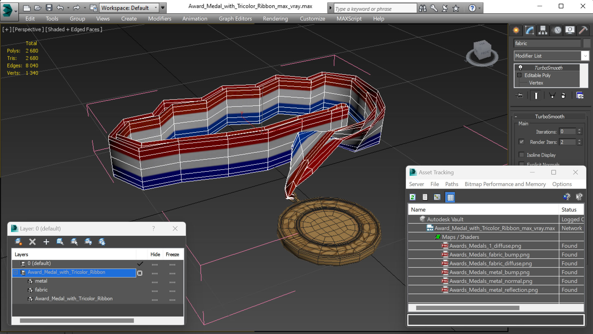 Award Medal with Tricolor Ribbon 3D