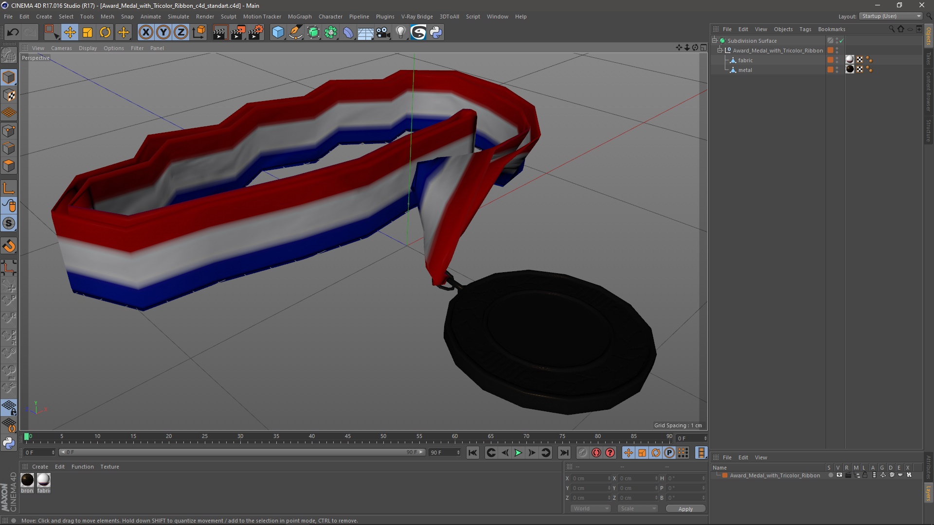 Award Medal with Tricolor Ribbon 3D