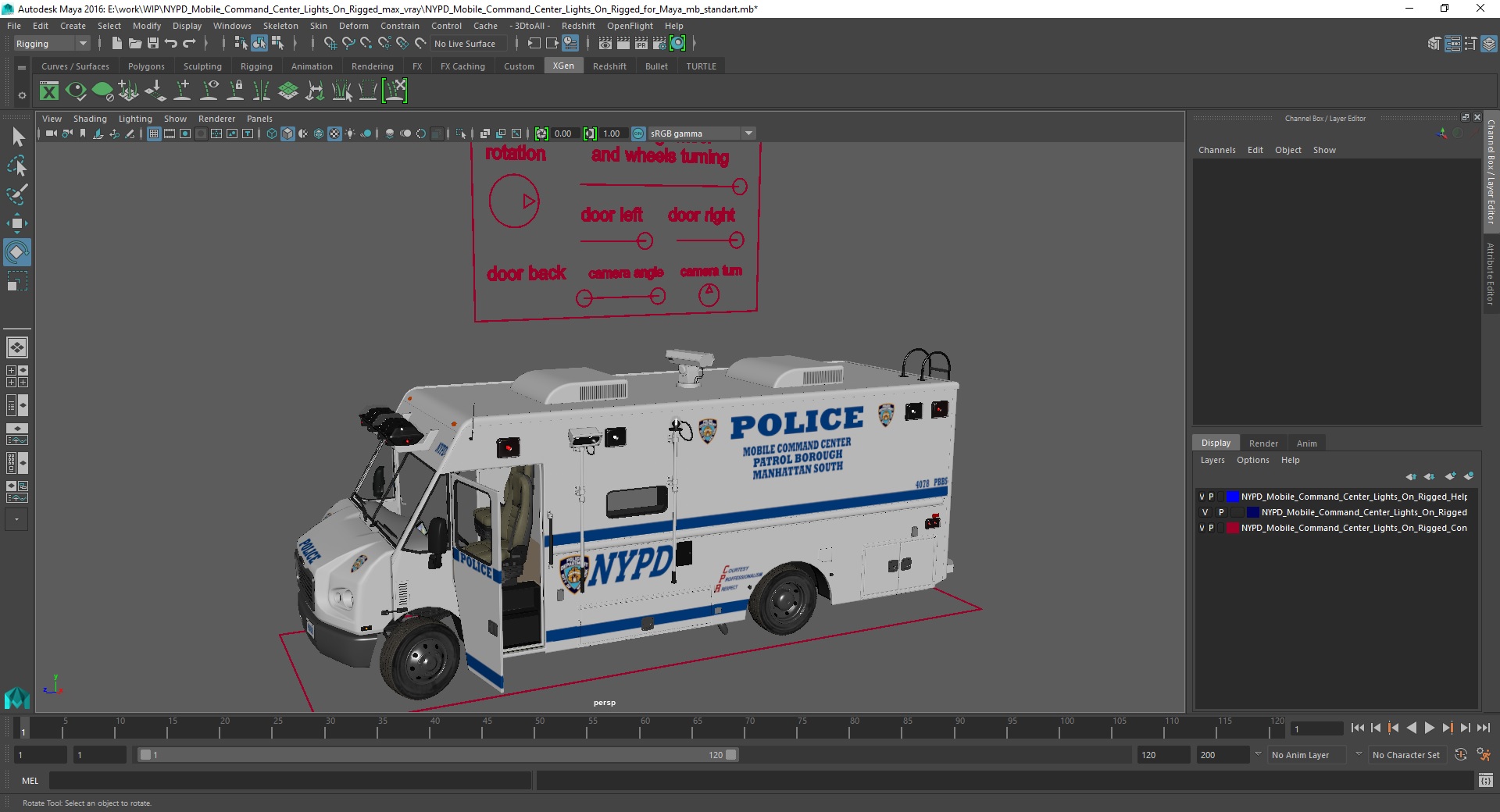 NYPD Mobile Command Center Lights On Rigged for Maya 3D