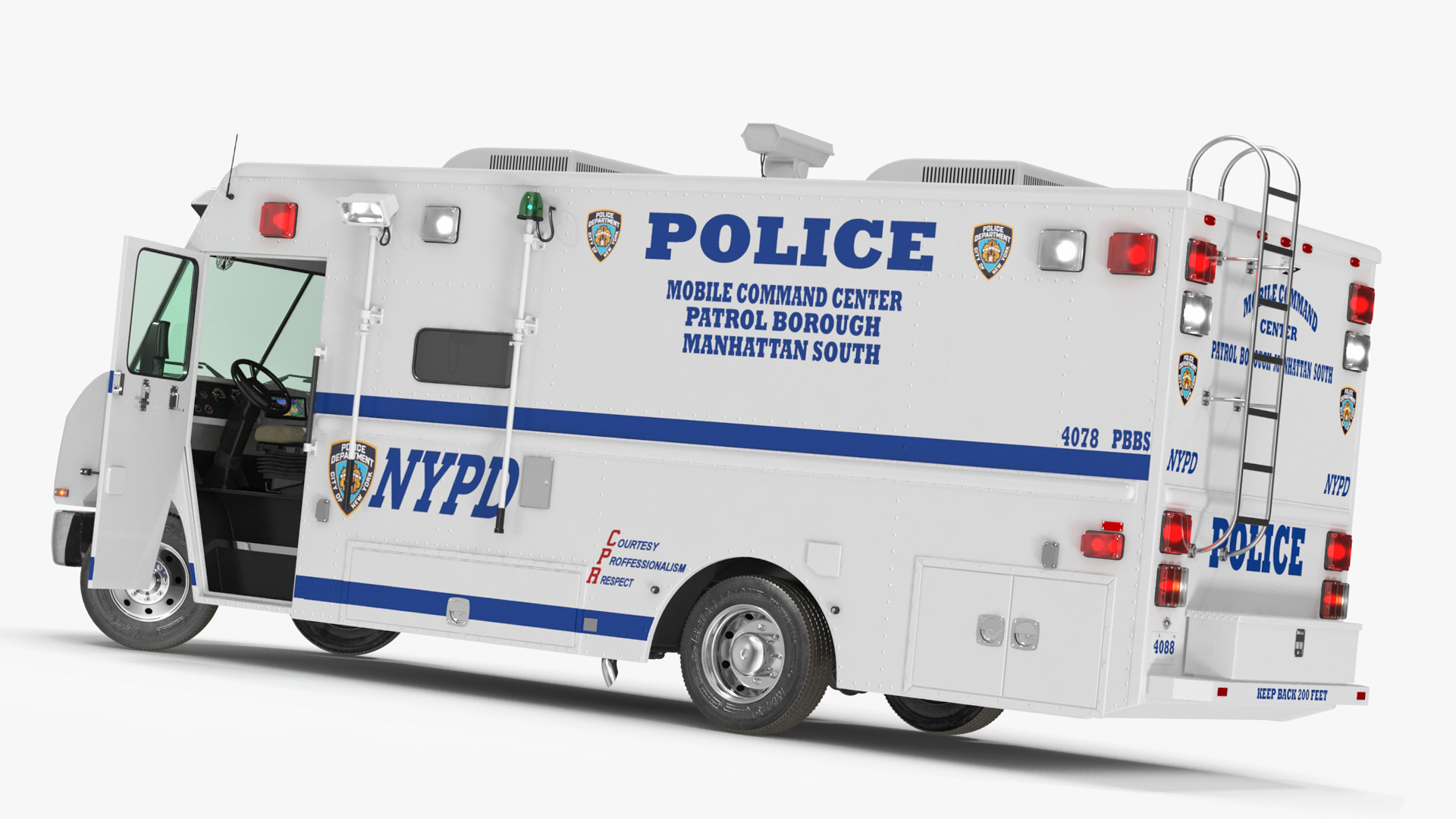 NYPD Mobile Command Center Lights On Rigged for Maya 3D
