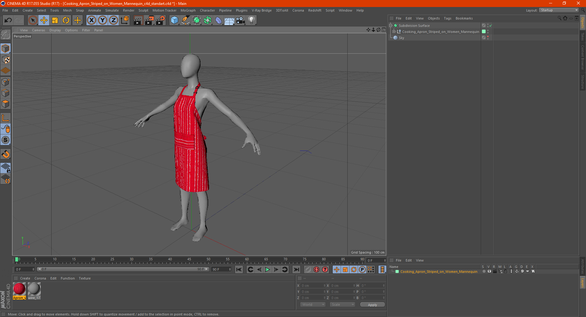 3D model Cooking Apron Striped on Women Mannequin