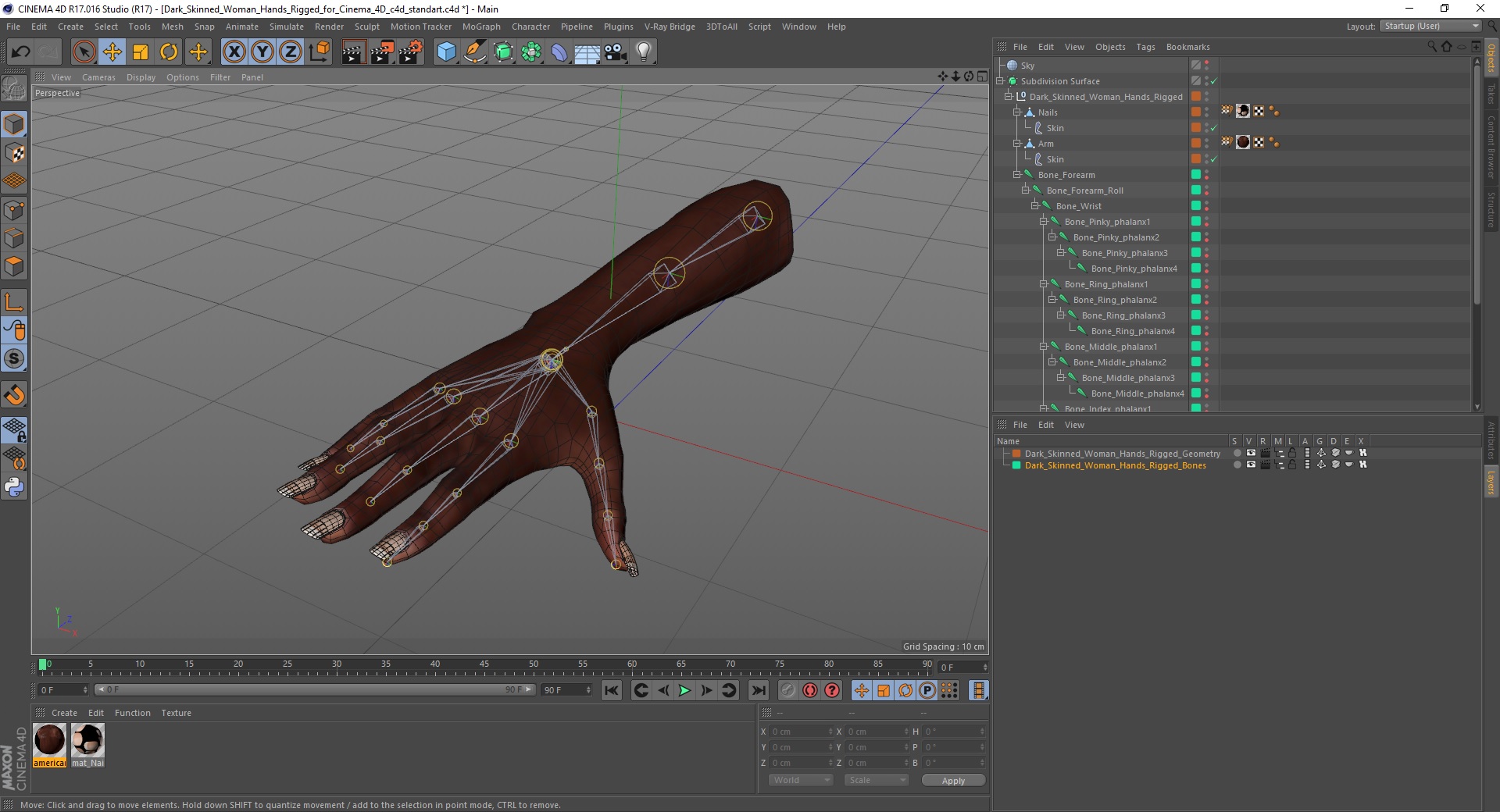 3D model Dark Skinned Woman Hands Rigged for Cinema 4D