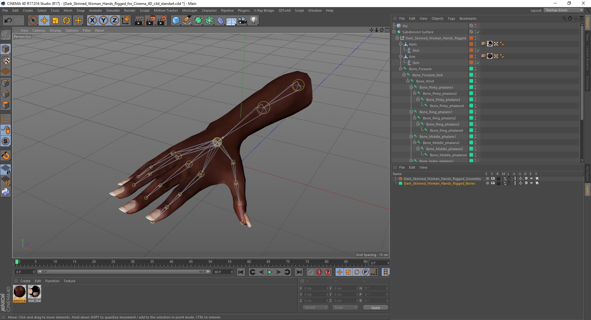 3D model Dark Skinned Woman Hands Rigged for Cinema 4D