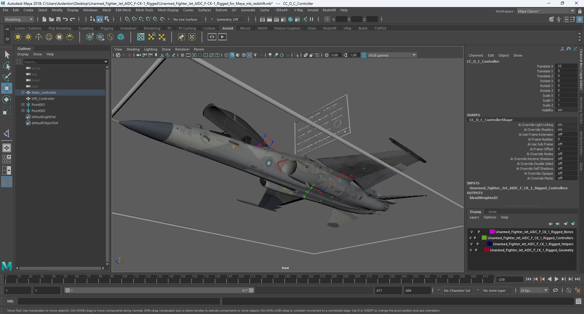 Unarmed Fighter Jet AIDC F-CK-1 Rigged for Maya 3D