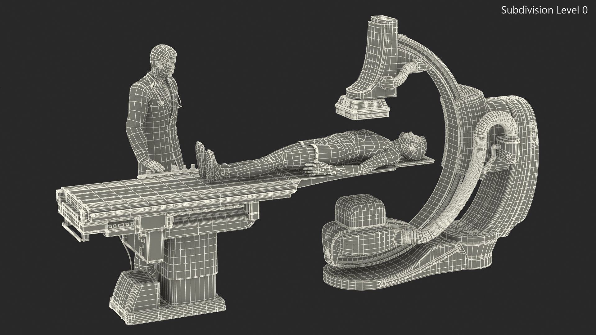 3D C Arm System with Patient and Doctor Rigged model