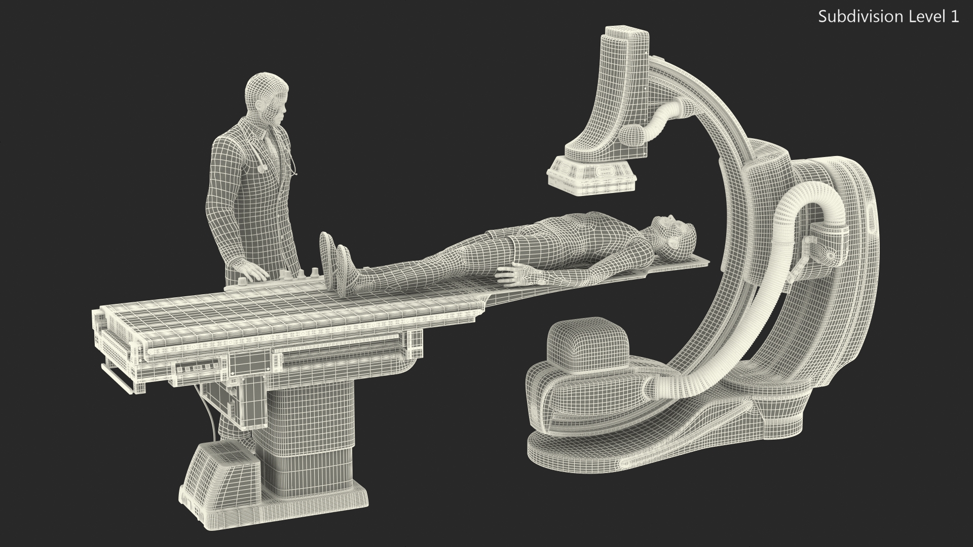 3D C Arm System with Patient and Doctor Rigged model