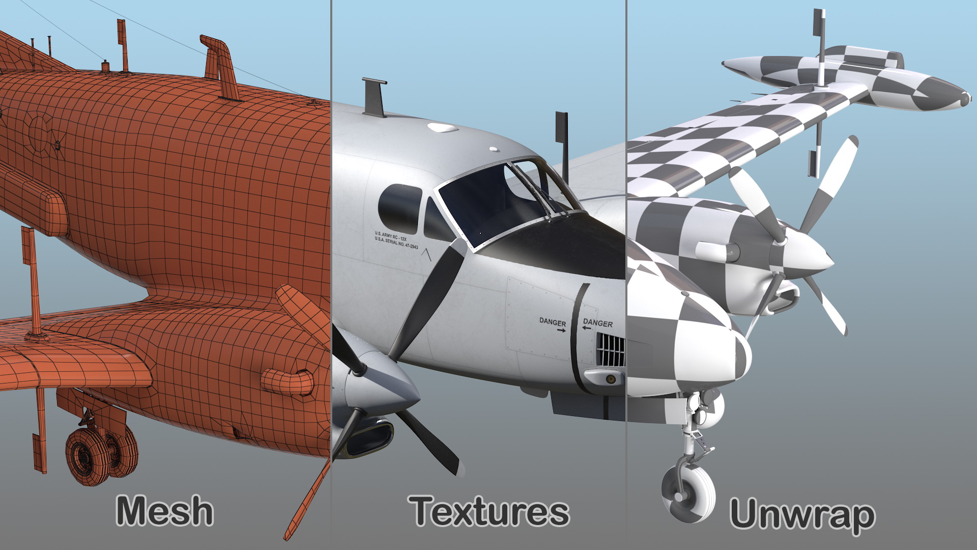 3D model Beechcraft RC12X Guardrail US Army Aircraft Rigged