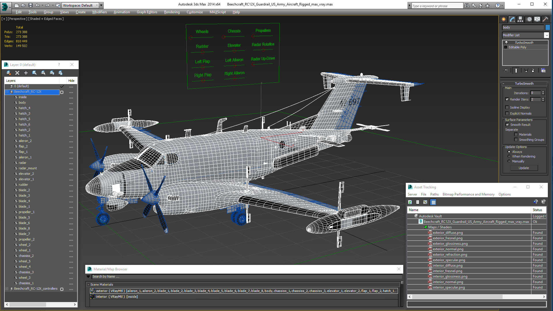 3D model Beechcraft RC12X Guardrail US Army Aircraft Rigged