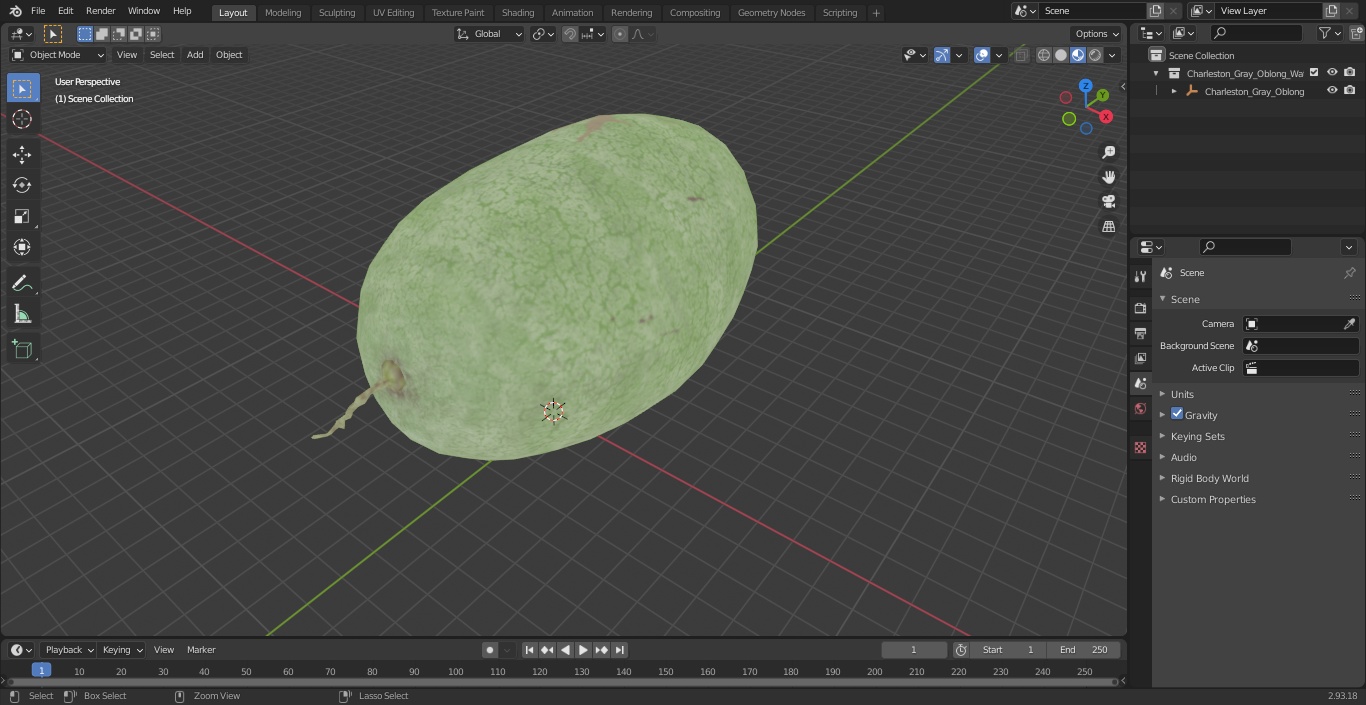 3D Charleston Gray Oblong Watermelon model
