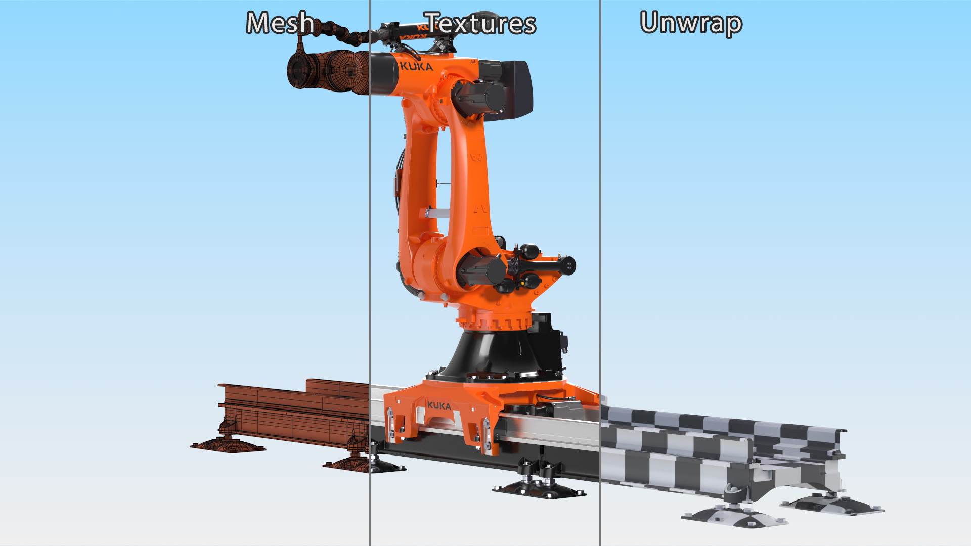 3D Ultra Robot Arm KUKA KR FORTEC On Skids KL 5000 Rigged for Maya model