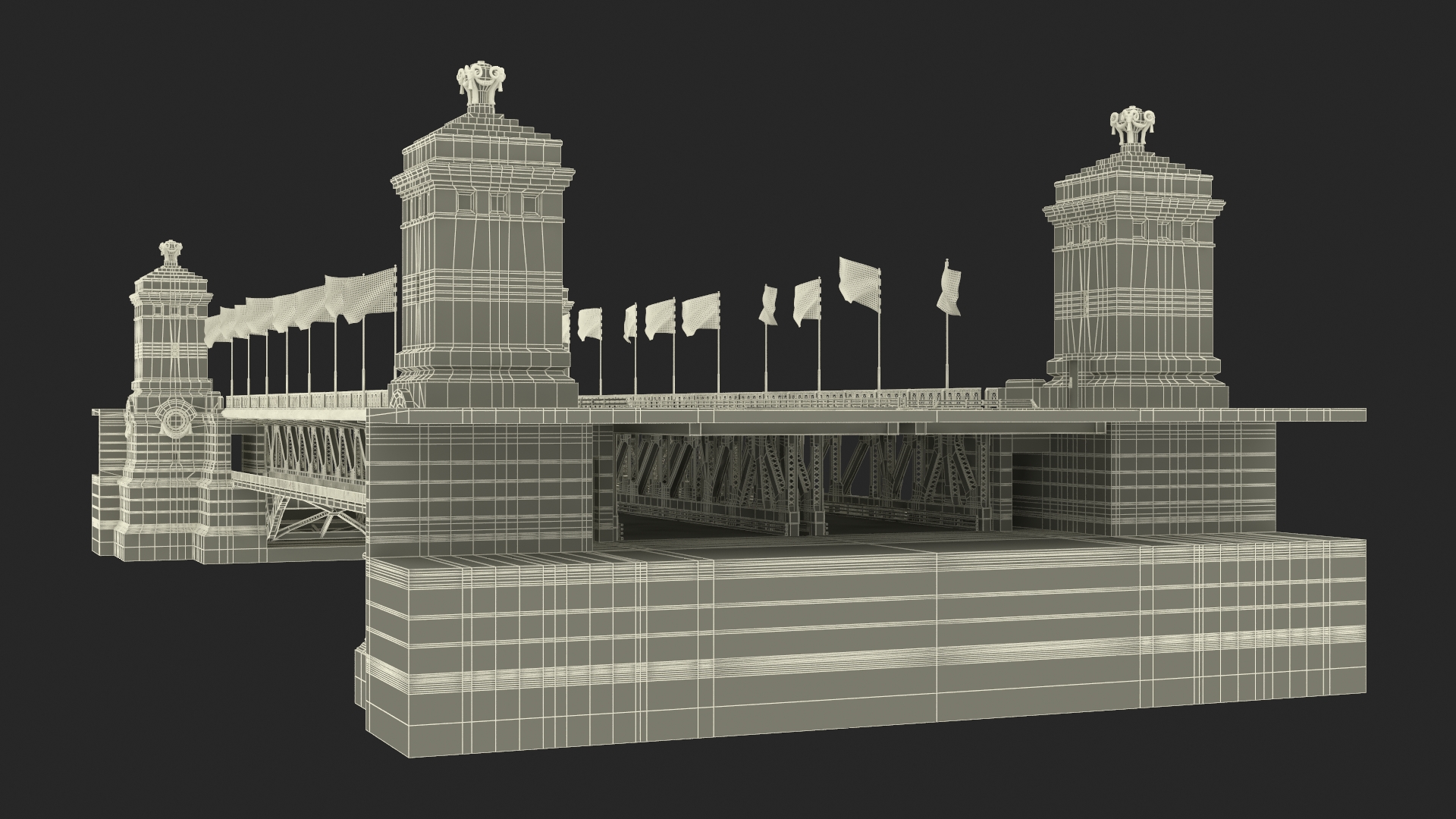 Chicago Drawbridge with Flags Lowered 3D