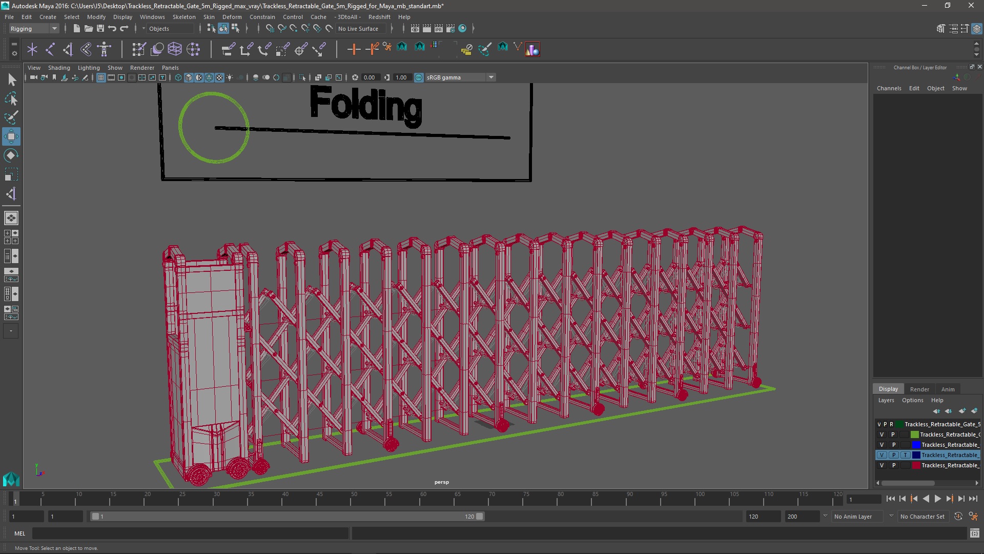 3D model Trackless Retractable Gate 5m Rigged for Maya