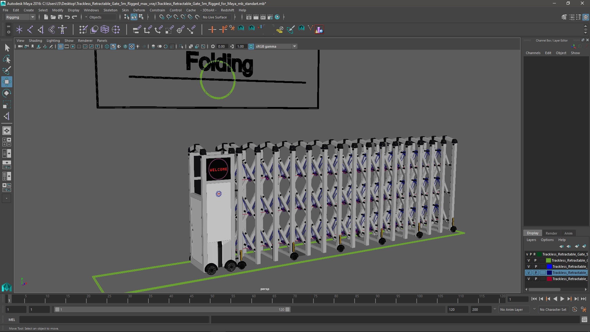 3D model Trackless Retractable Gate 5m Rigged for Maya