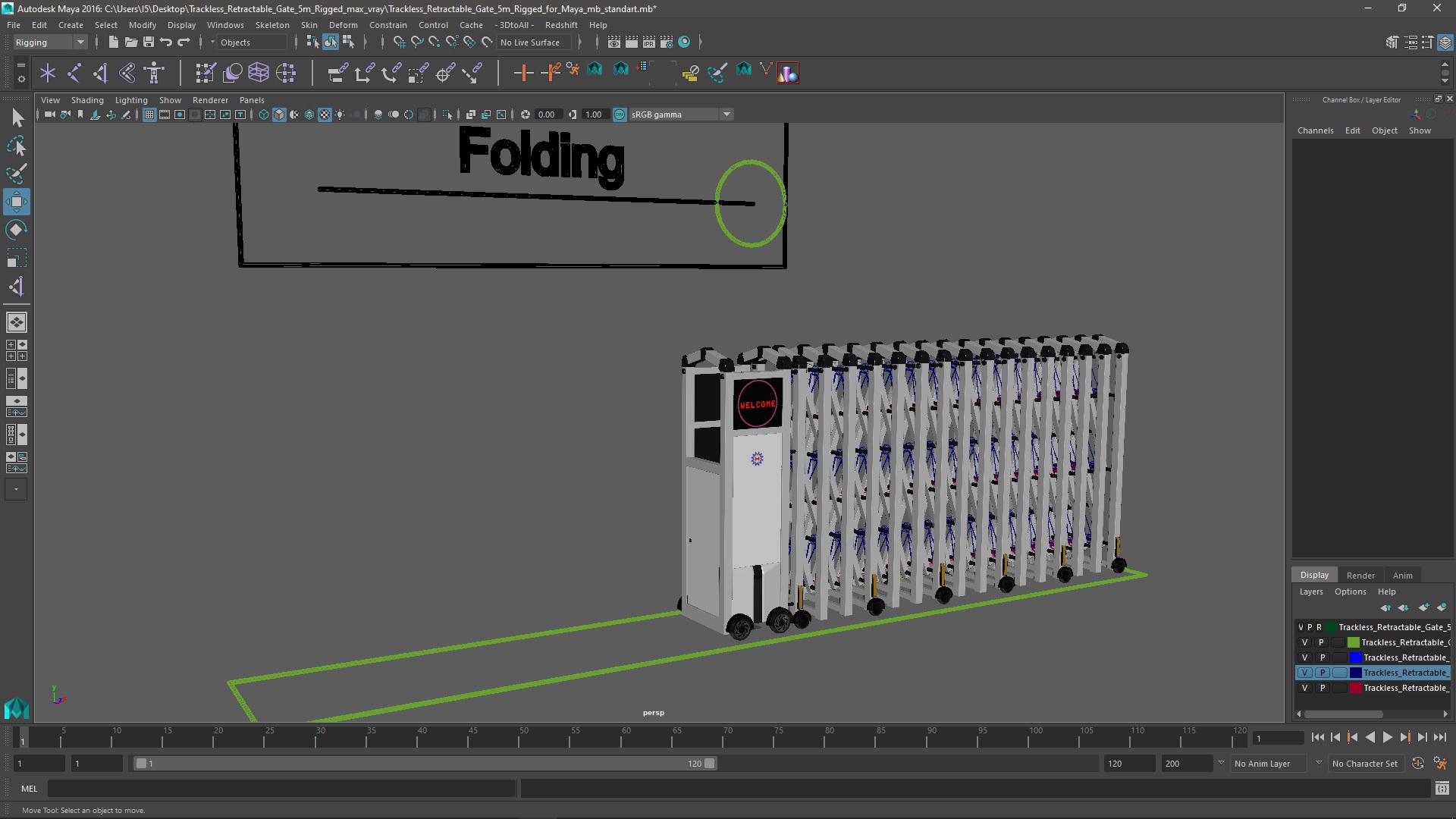 3D model Trackless Retractable Gate 5m Rigged for Maya