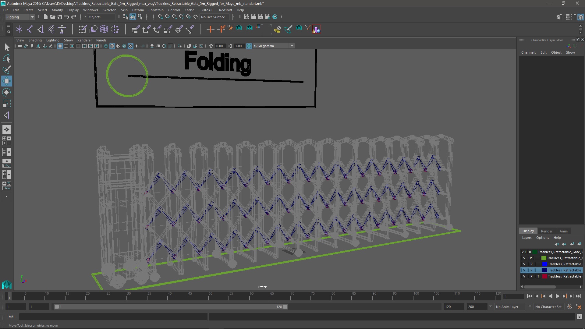 3D model Trackless Retractable Gate 5m Rigged for Maya