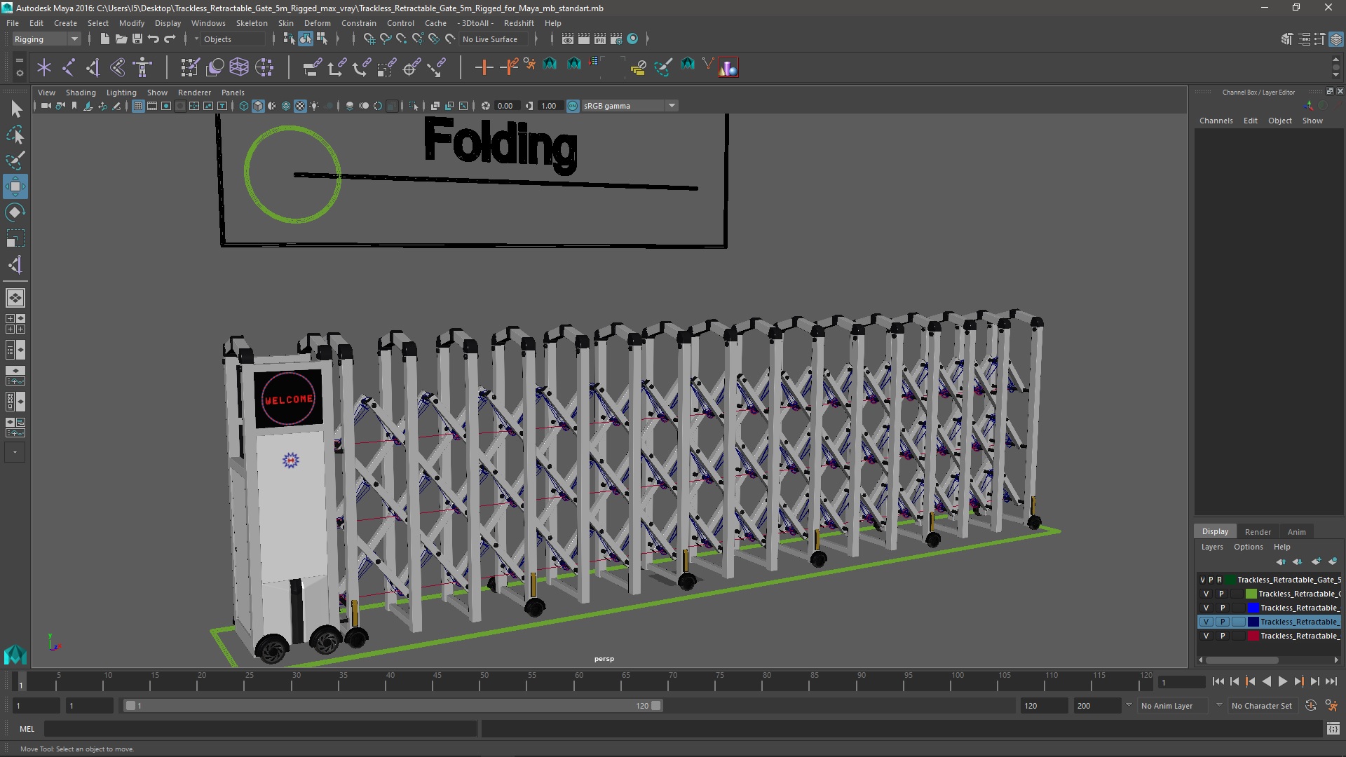 3D model Trackless Retractable Gate 5m Rigged for Maya