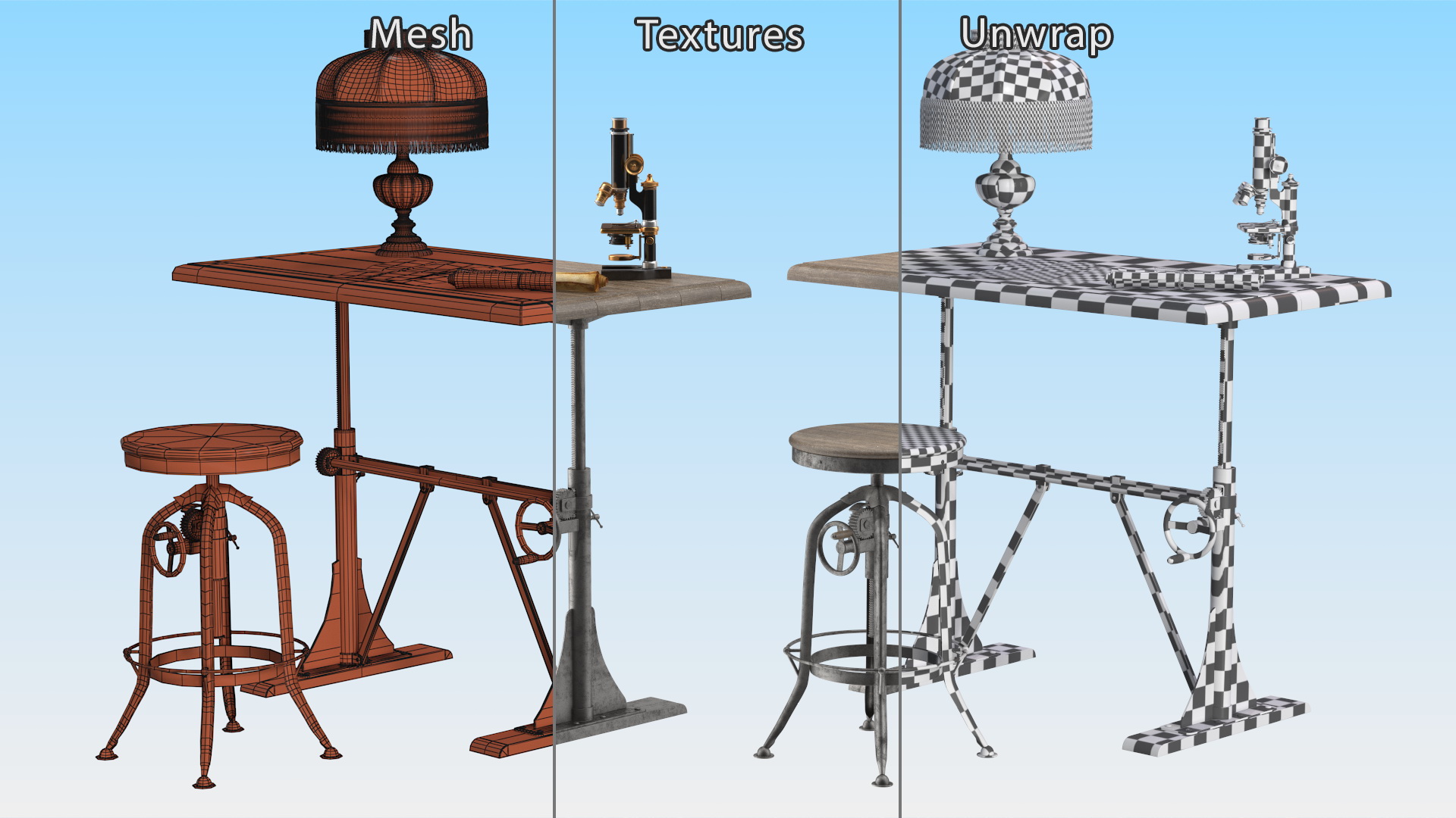 Vintage Table with Bull Horns 3D model