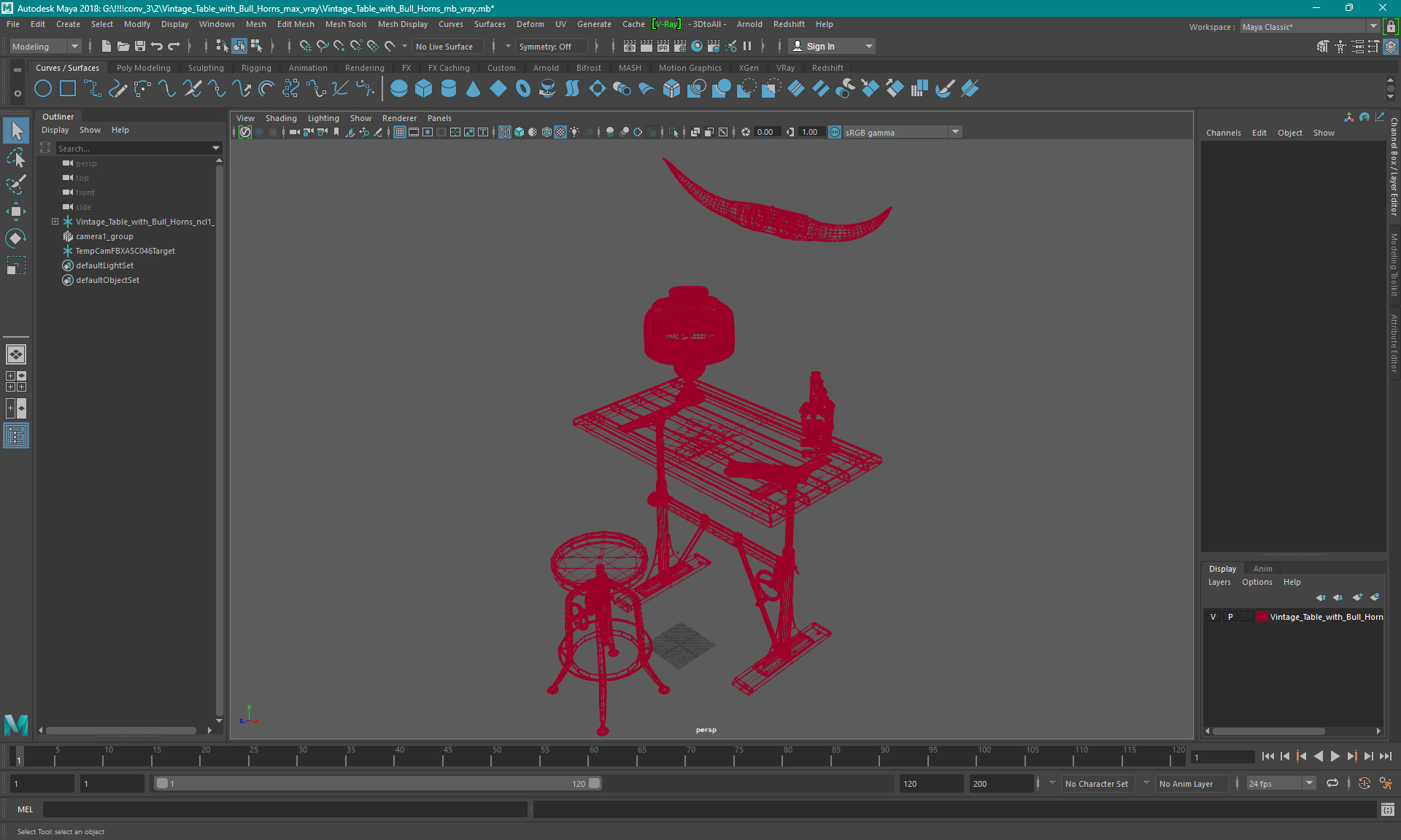 Vintage Table with Bull Horns 3D model