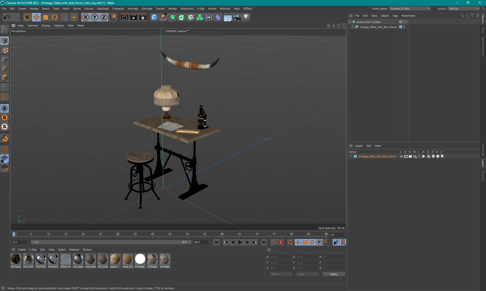 Vintage Table with Bull Horns 3D model