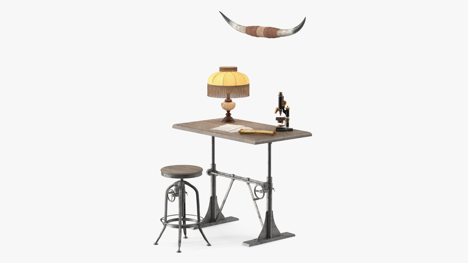 Vintage Table with Bull Horns 3D model