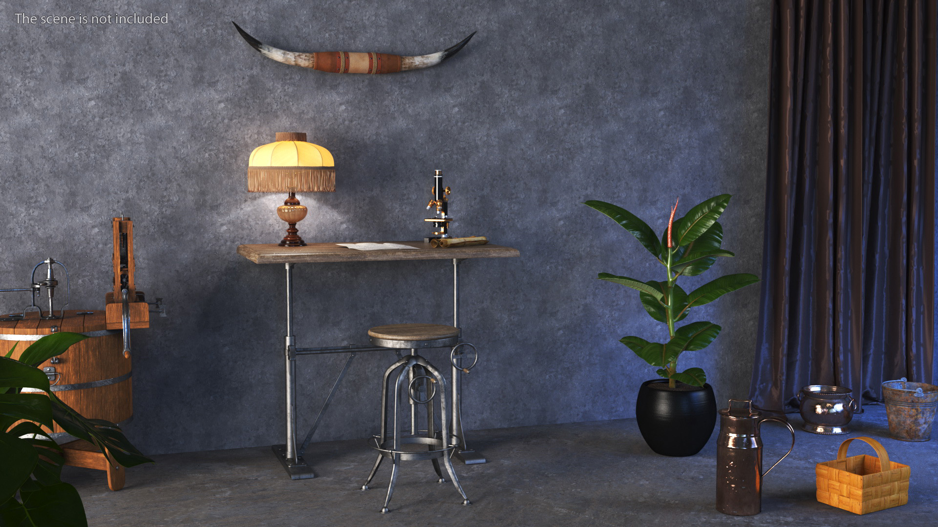 Vintage Table with Bull Horns 3D model