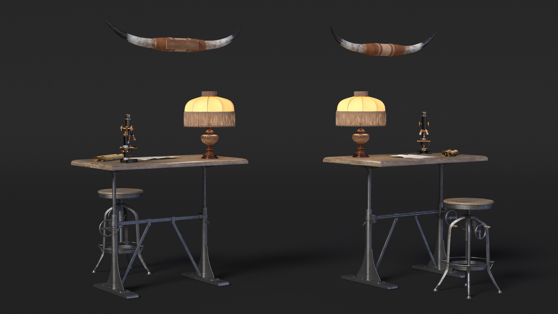 Vintage Table with Bull Horns 3D model