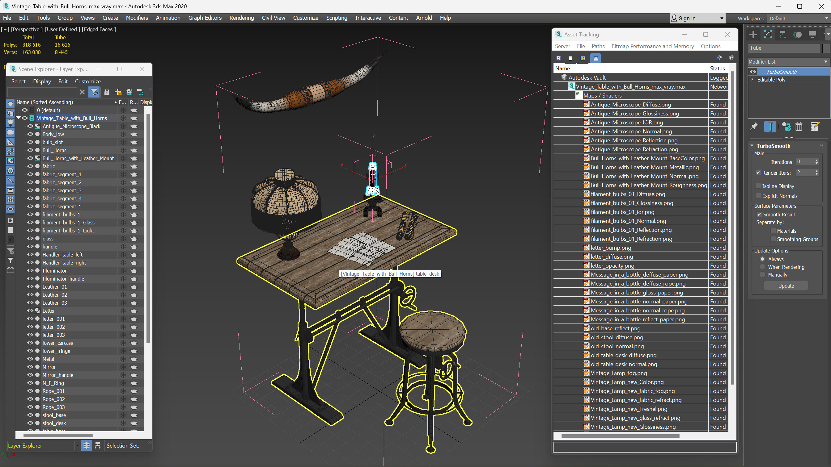 Vintage Table with Bull Horns 3D model