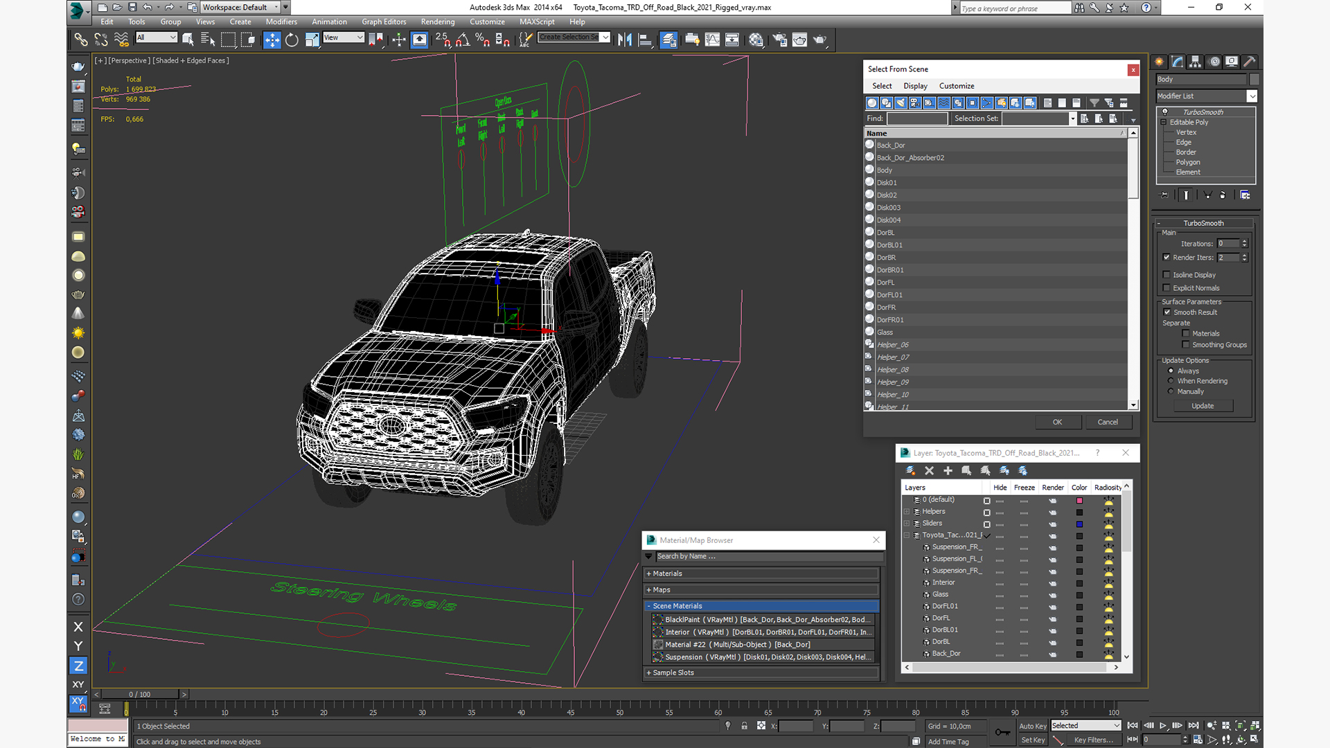 Toyota Tacoma TRD Off Road Black 2021 Rigged 3D model