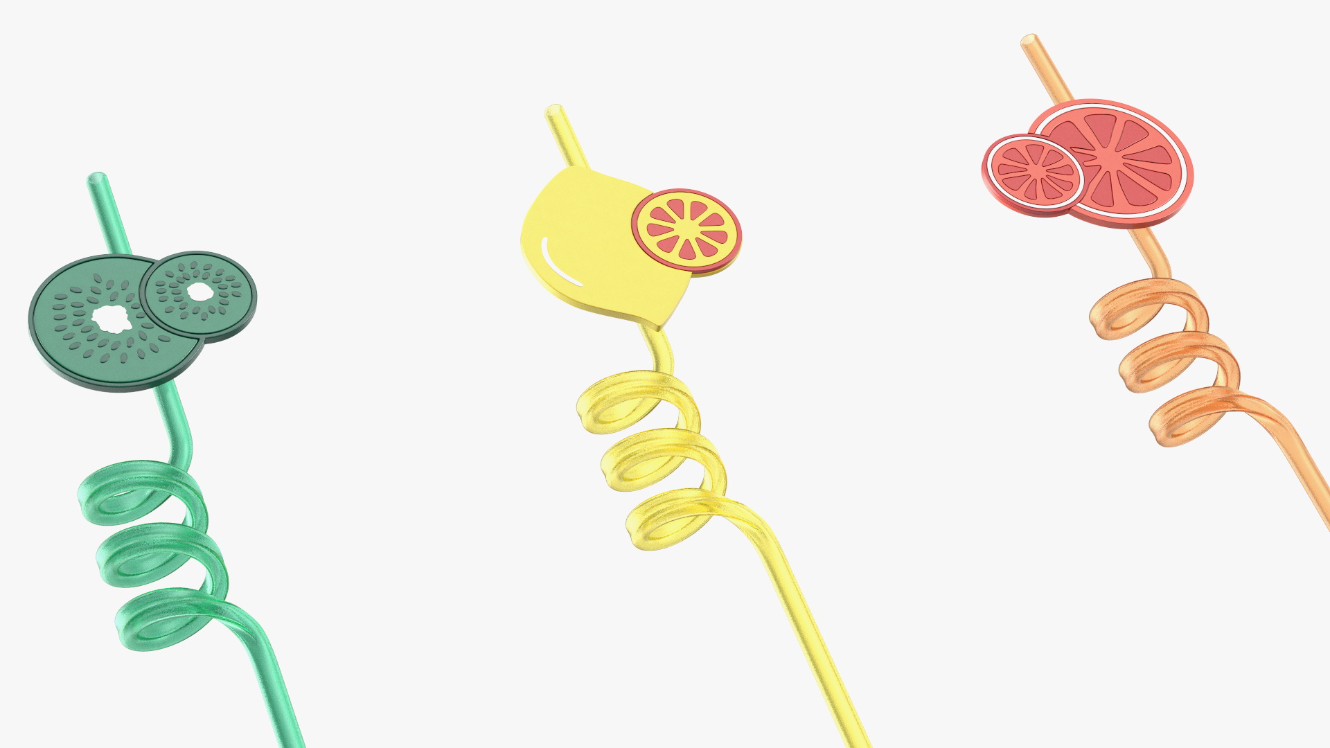 Plastic Straws with Citrus Fruit Tags 3D