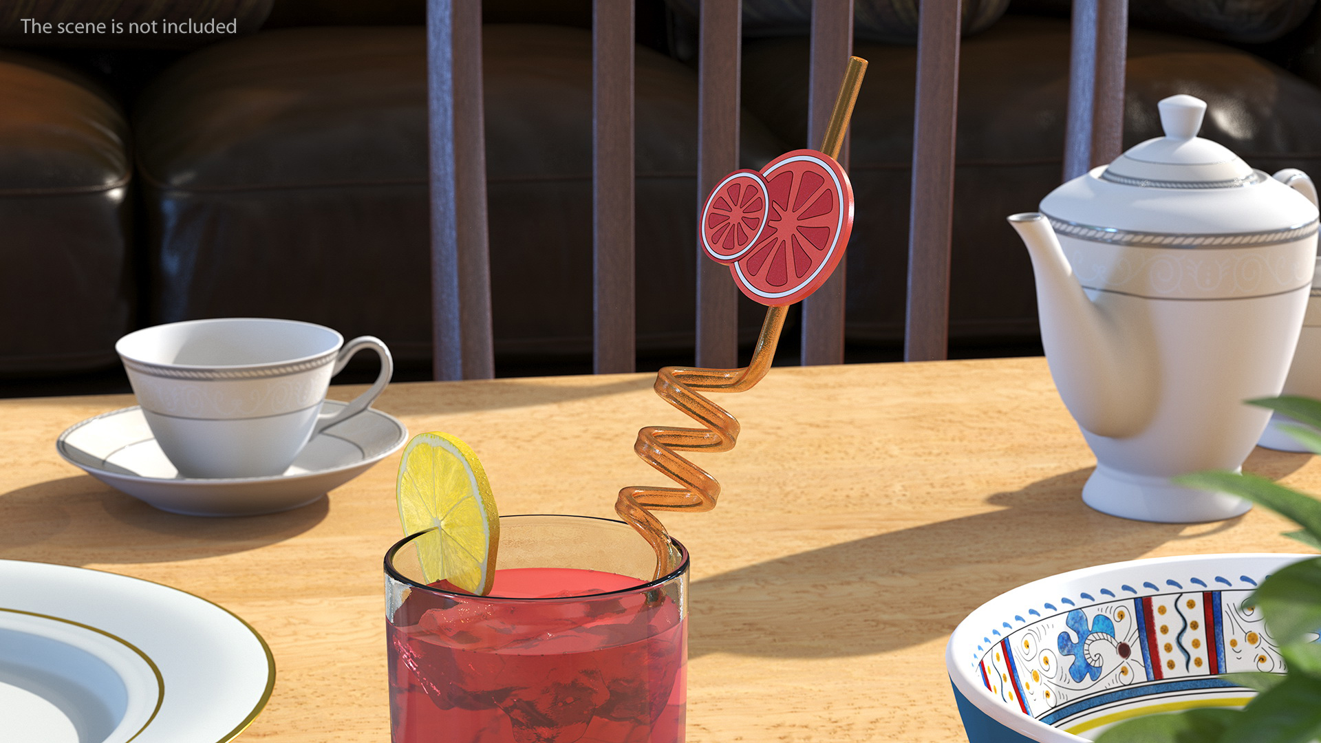 Plastic Straws with Citrus Fruit Tags 3D