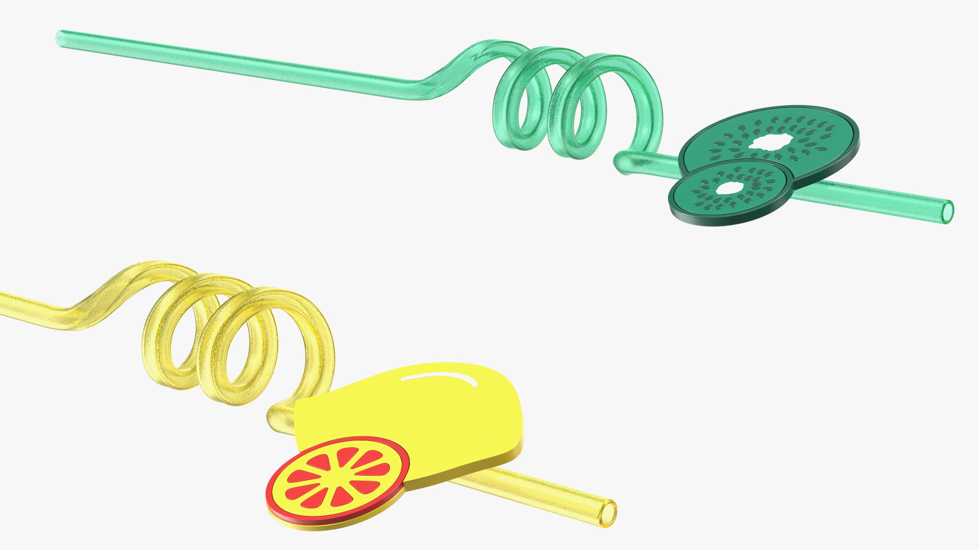 Plastic Straws with Citrus Fruit Tags 3D