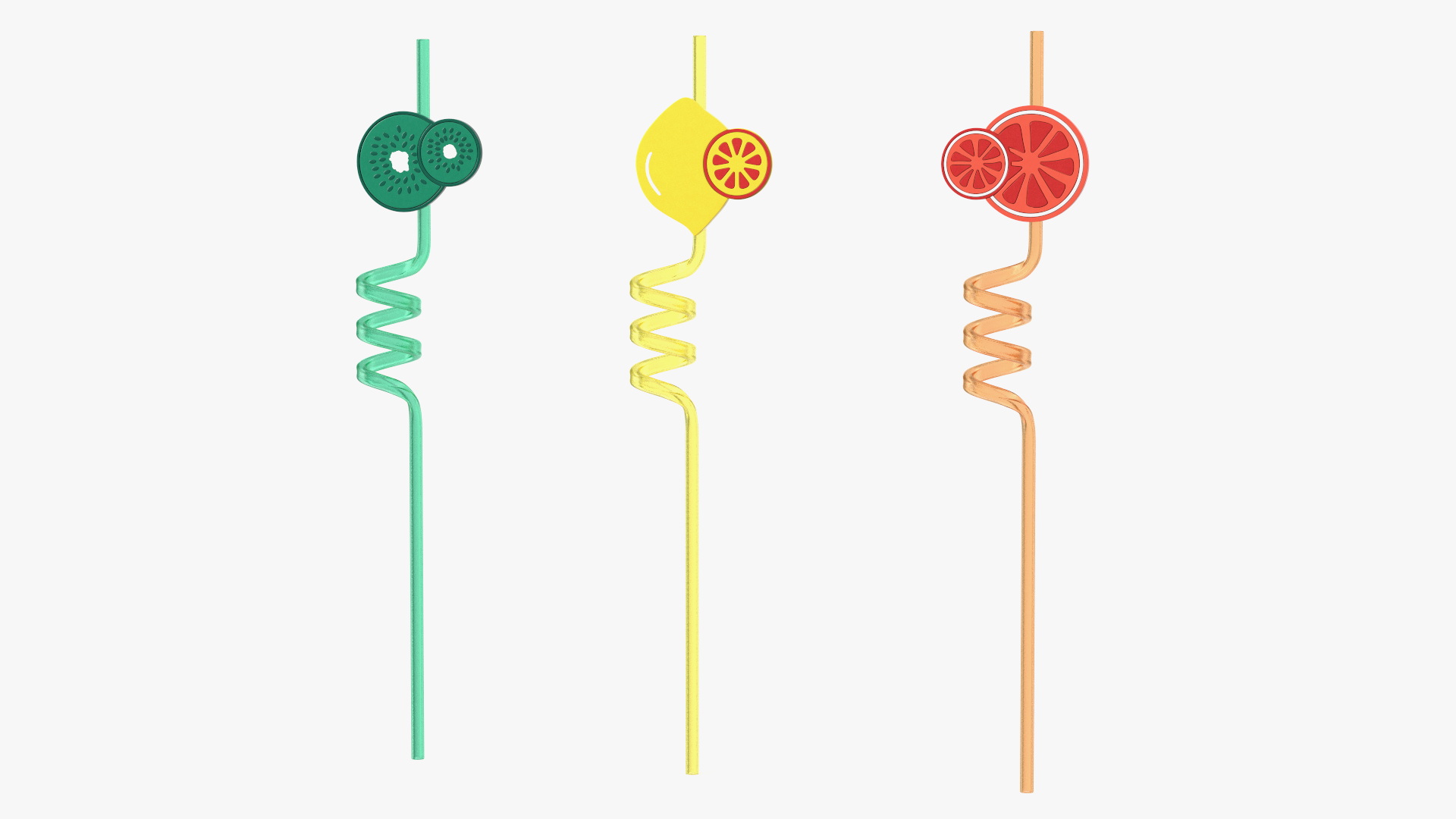 Plastic Straws with Citrus Fruit Tags 3D