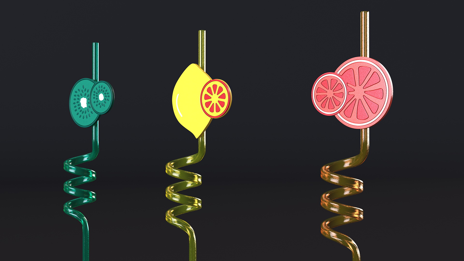 Plastic Straws with Citrus Fruit Tags 3D