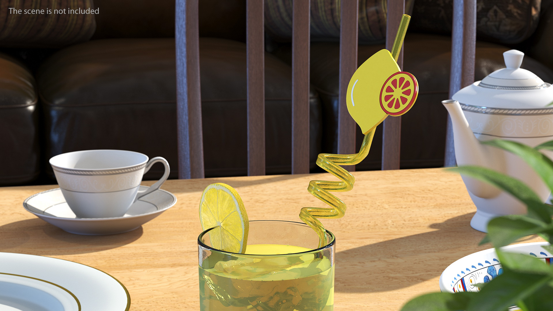 Plastic Straws with Citrus Fruit Tags 3D