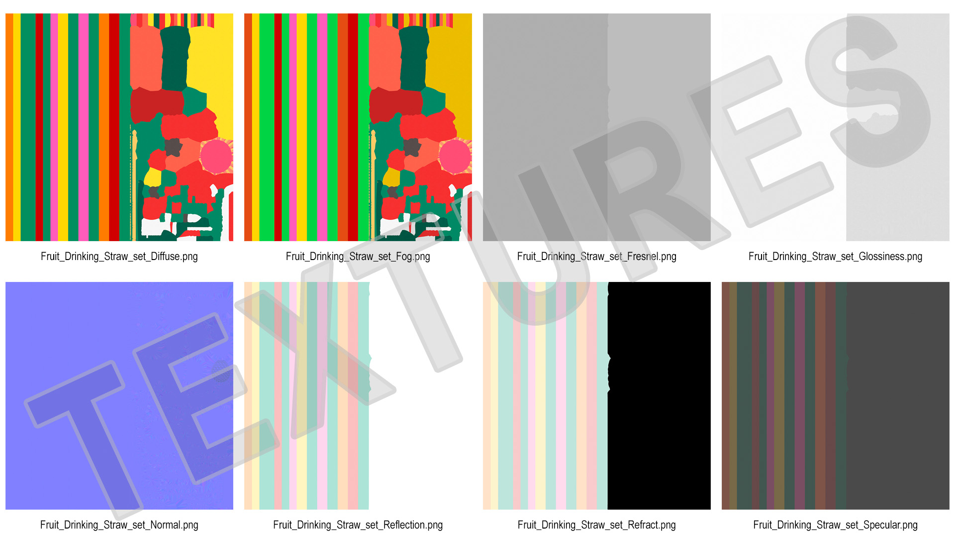 Plastic Straws with Citrus Fruit Tags 3D