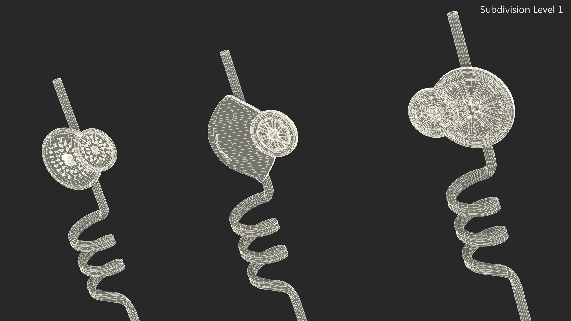 Plastic Straws with Citrus Fruit Tags 3D