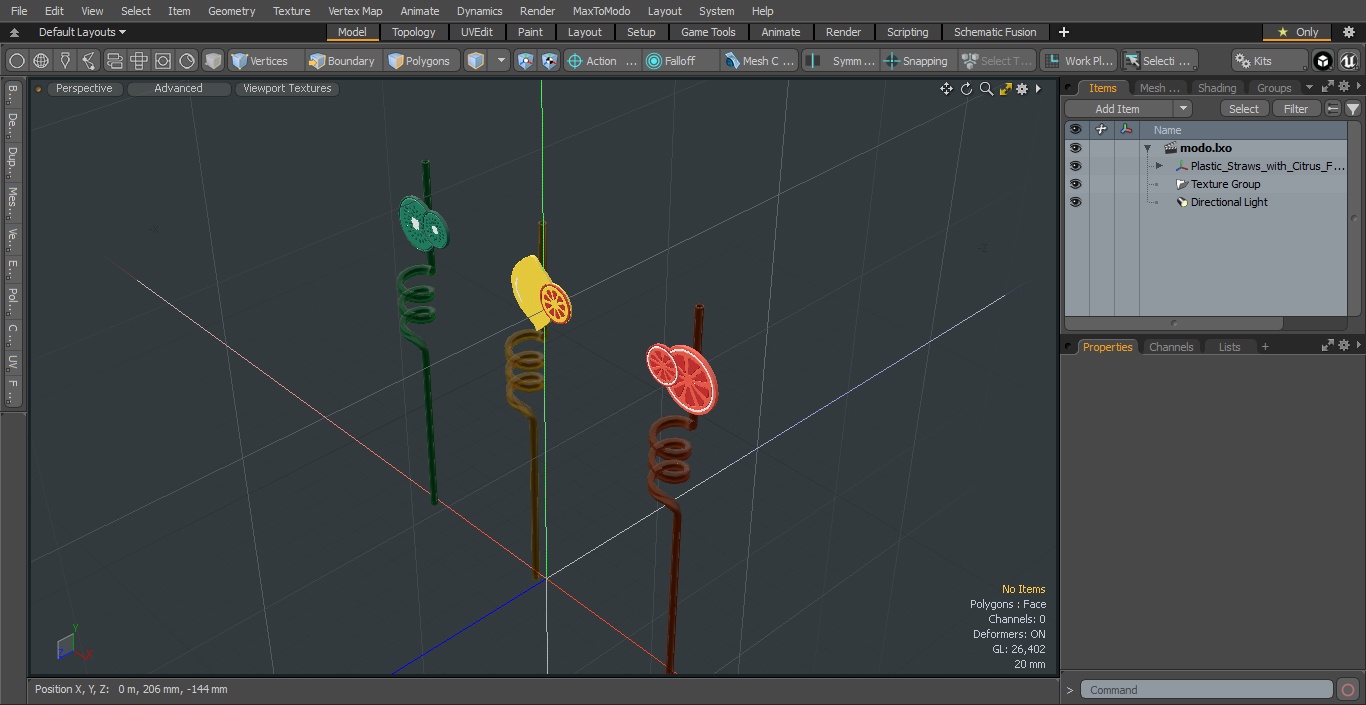 Plastic Straws with Citrus Fruit Tags 3D